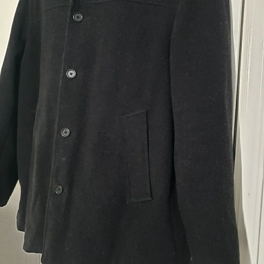 J Crew University Jacket Stadium Cloth Wool Black Coat Mens XL